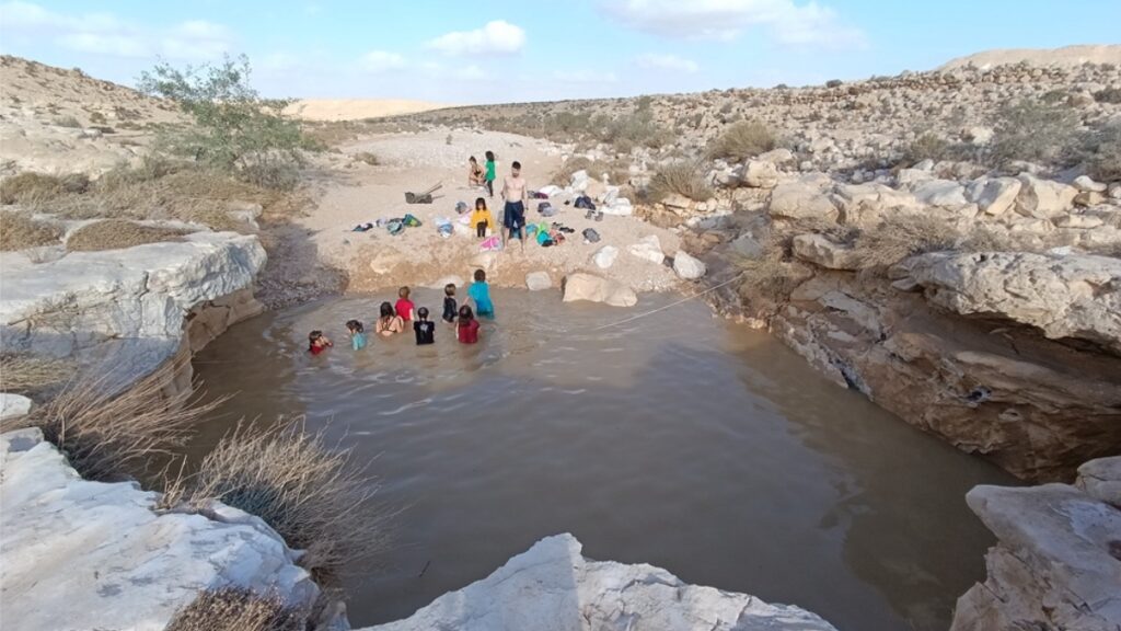 גבים במדבר אחרי השיטפונות: מסלולי מים קלים למשפחות עם ילדים - גב מים בחלקו העליון של נחל צין, מעל עין עבדת